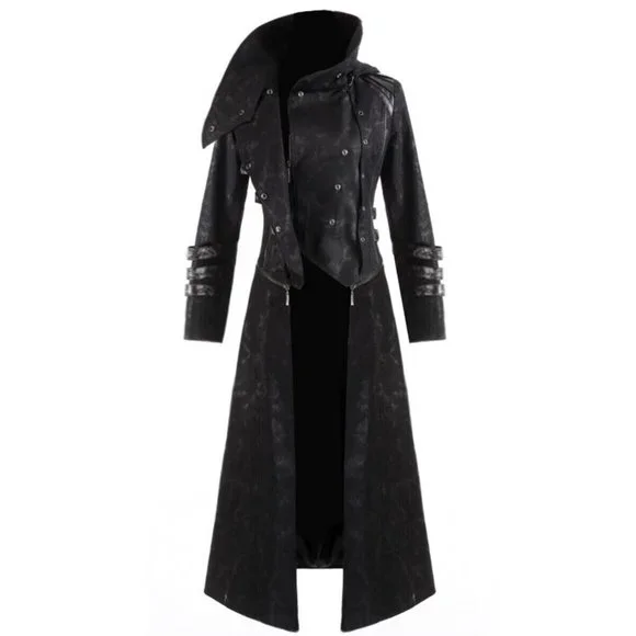 Scorpion Men's Hooded Trench Wax Coat Long Jacket Black Gothic